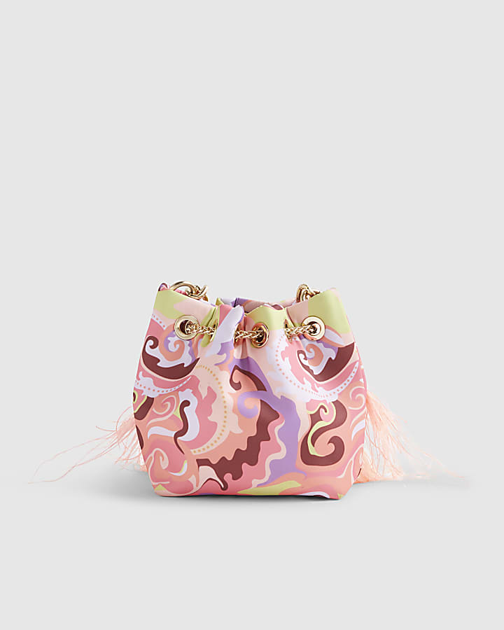 Orange Printed Gem Handle Bag