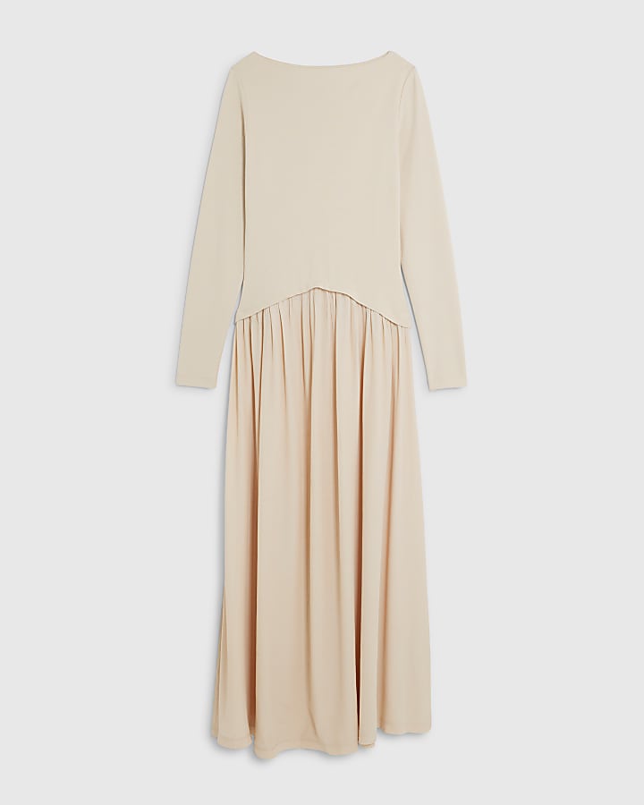 Cream Long Sleeve Hybrid Midi Dress