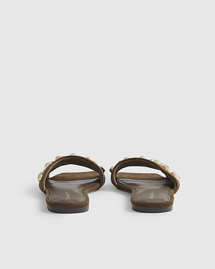 Brown Stud Flat Sandals