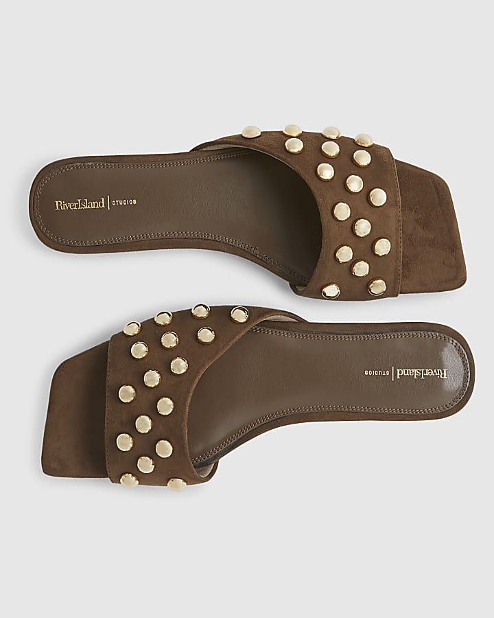 Brown Stud Flat Sandals