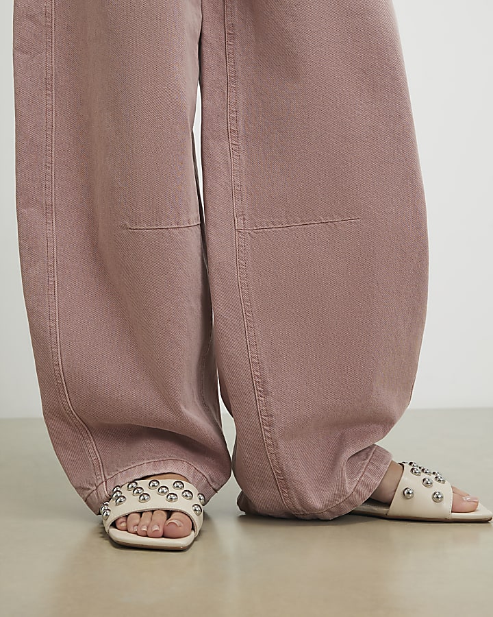 Cream Strapped Studded Sandals