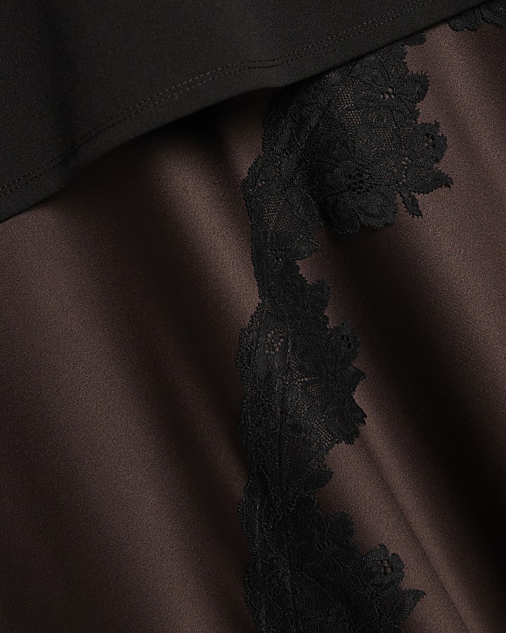 Brown Lace Hybrid T-Shirt Maxi Dress