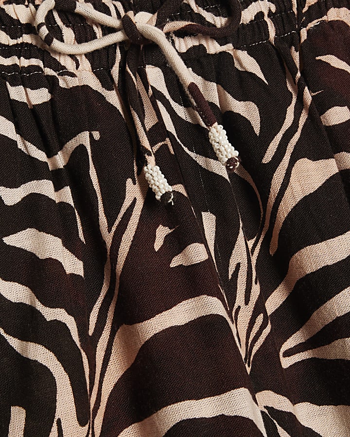 Cream Animal Print Linen Blend Trousers