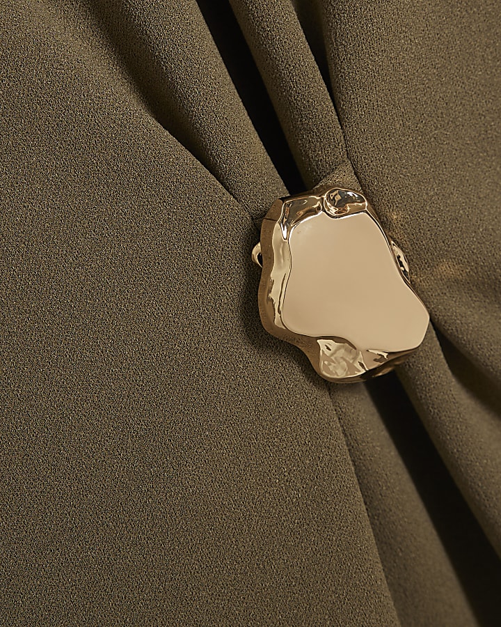 Khaki Short Sleeve Ruched Side Top