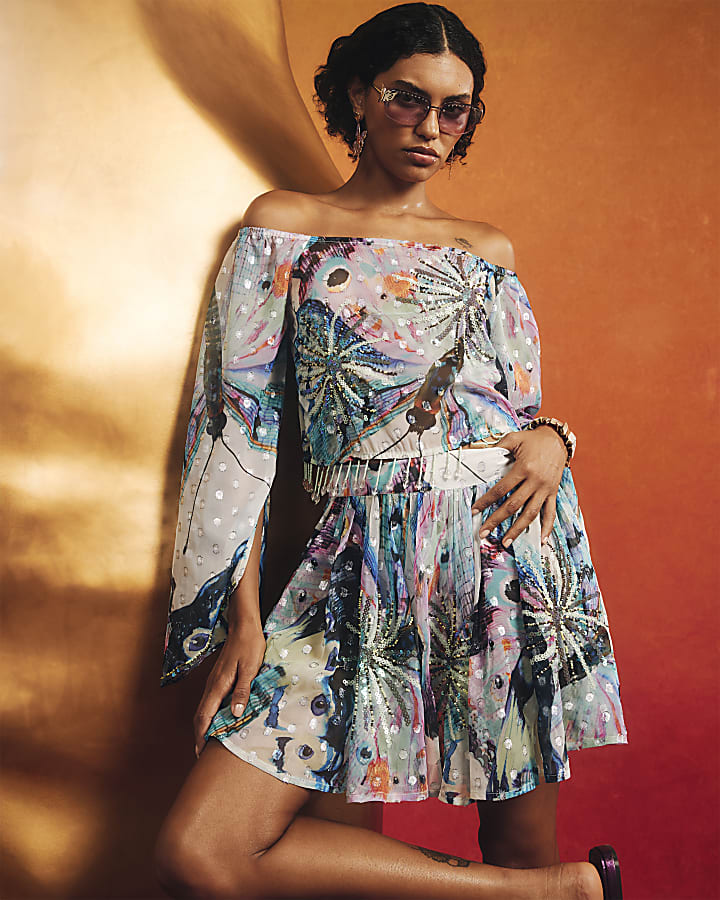 Purple Butterfly Skater Skirt