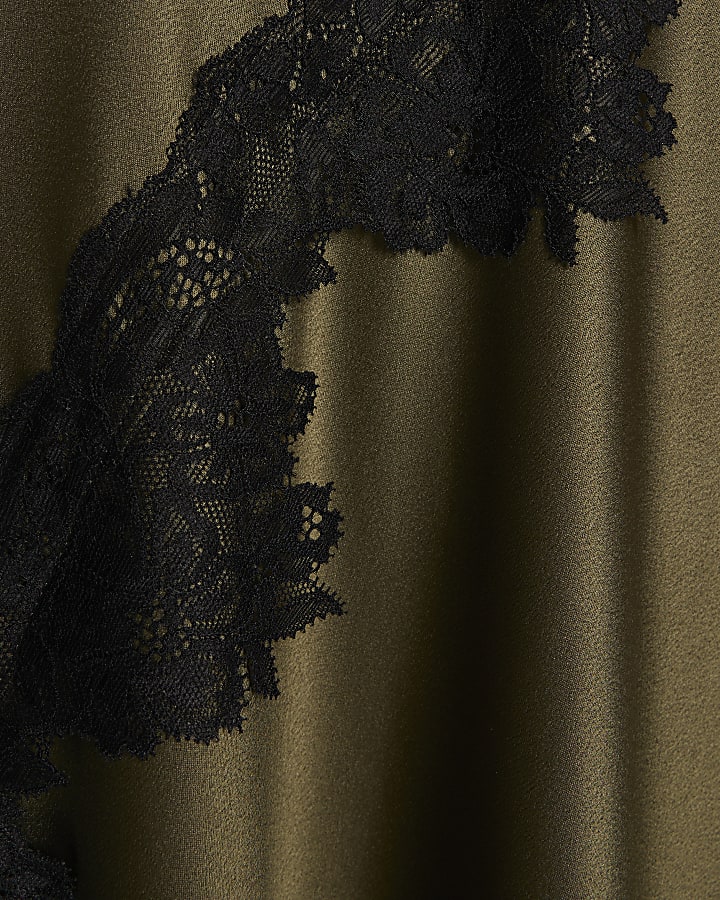 Khaki Lace Hybrid Drape Midi Dress