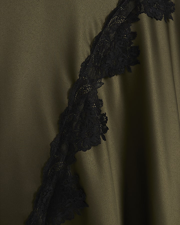 Petite Khaki Lace Hybrid Drape Maxi Dress