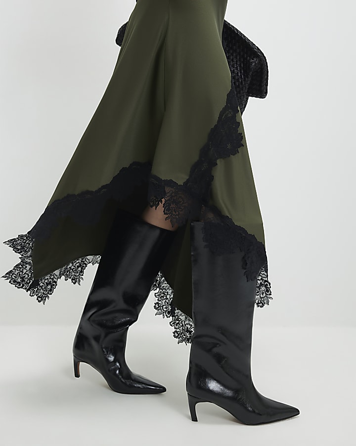 Petite Khaki Lace Hybrid Drape Maxi Dress