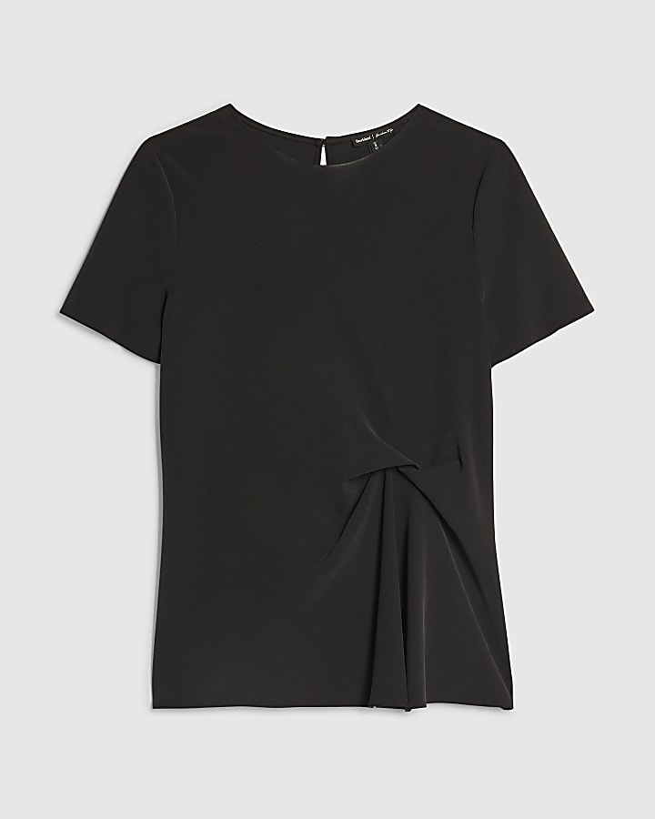 Black Short Sleeve Gathered Side Top