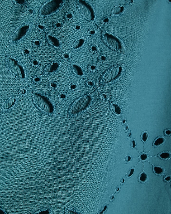 Blue Poplin Broderie Trousers