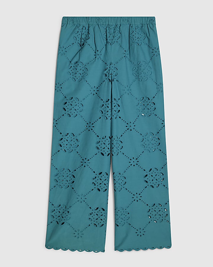 Blue Poplin Broderie Trousers