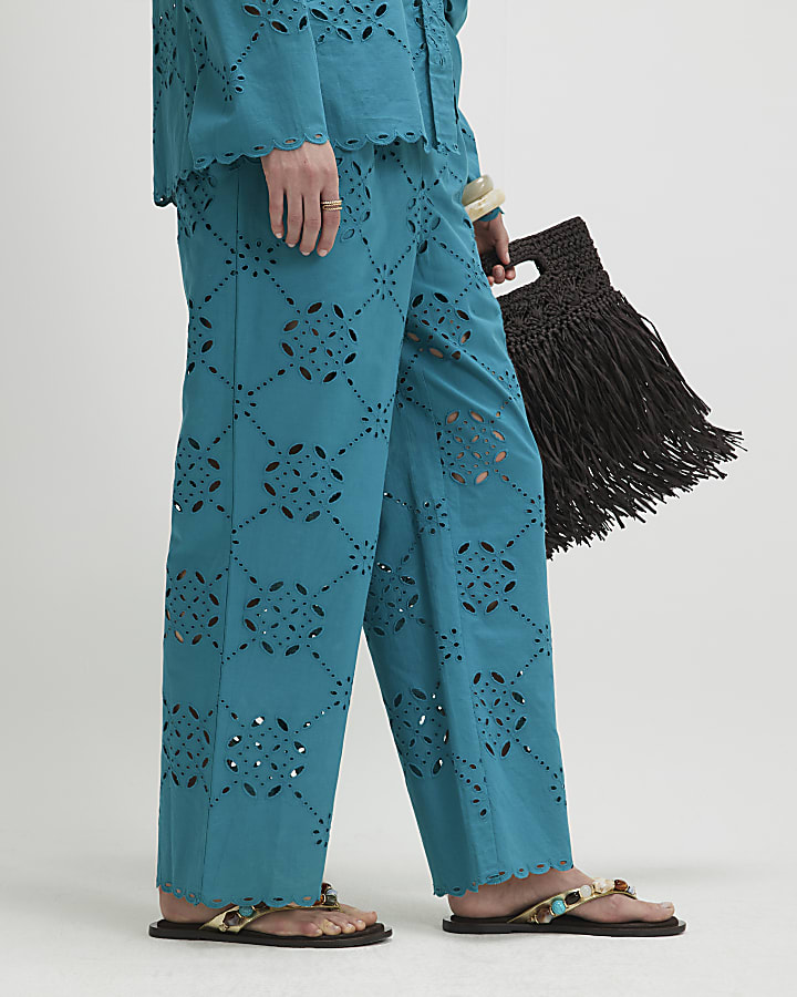 Blue Poplin Cutwork Trousers