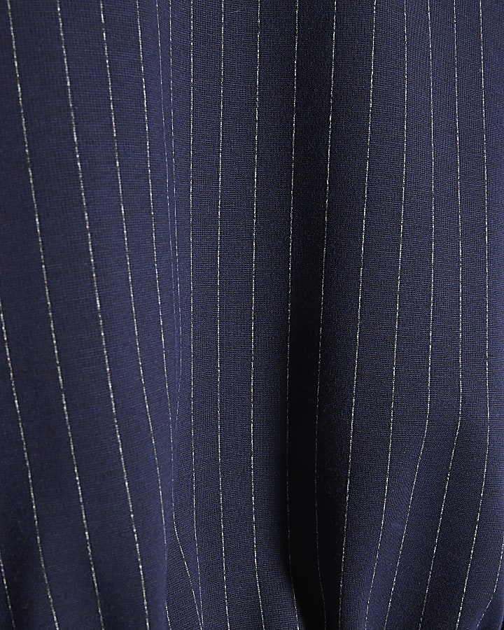 Navy Pinstripe Tie Side Bubble Hem Top