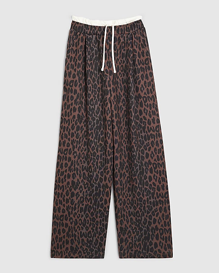 Black Leopard Print Wide Leg Trousers