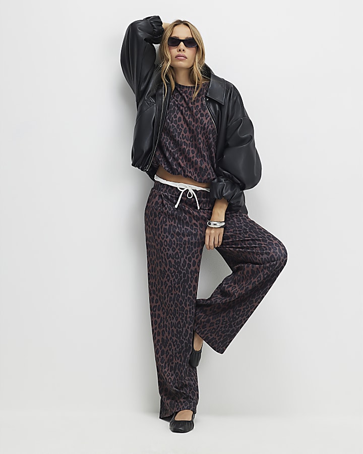 Black Leopard Print Tie Side Bubble Hem Top