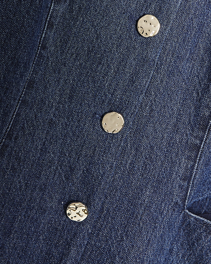 Blue Denim Collarless Trophy Jacket