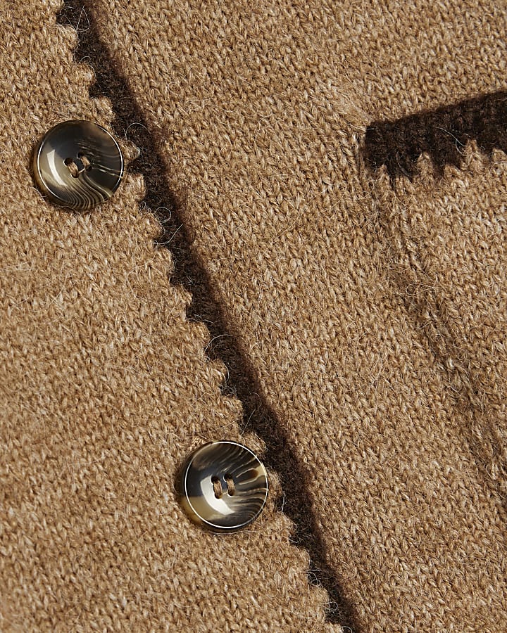 Brown Knitted Long Sleeve Whipstitch Cardigan