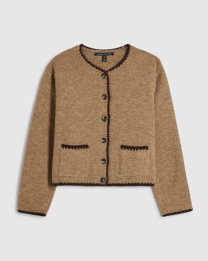 Brown Knitted Long Sleeve Whipstitch Cardigan
