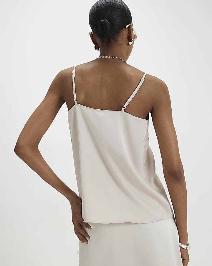 Beige Satin Lace Trim Cami Top