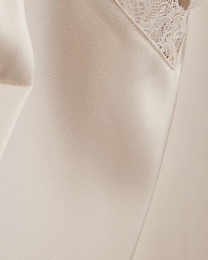 Beige Satin Lace Trim Cami Top