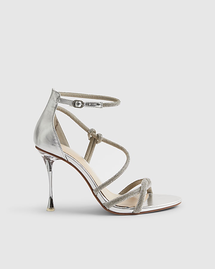 Silver Embellished Strappy Heels