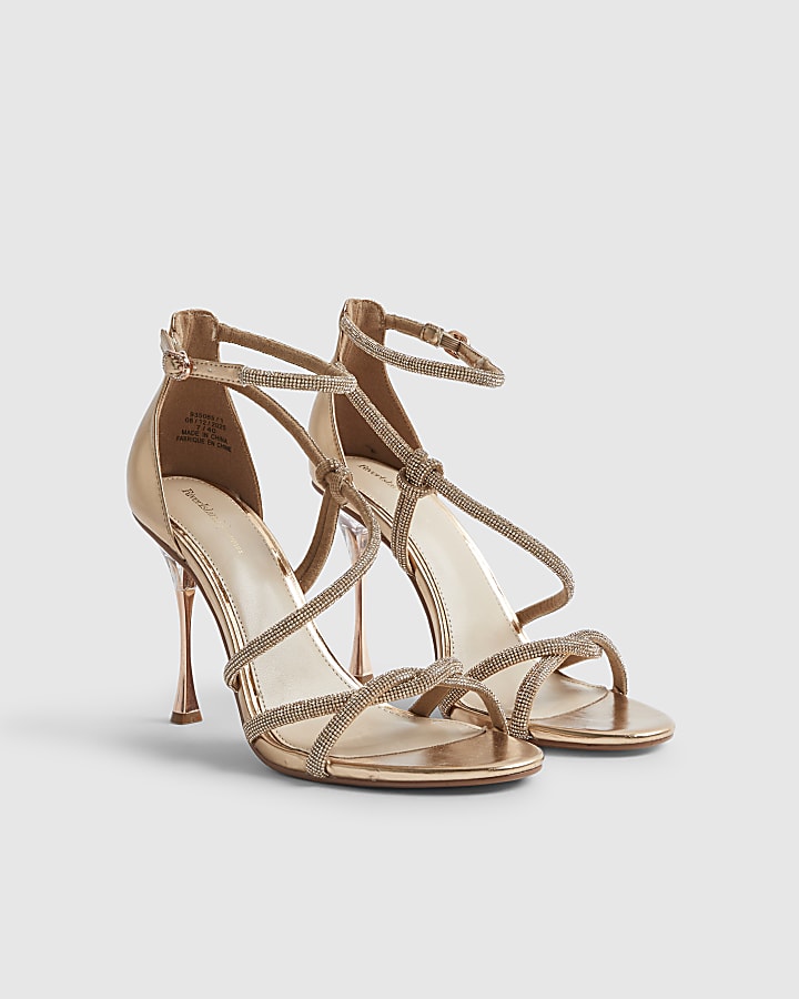 Rose Gold Closed Back Diamante Strap Heels