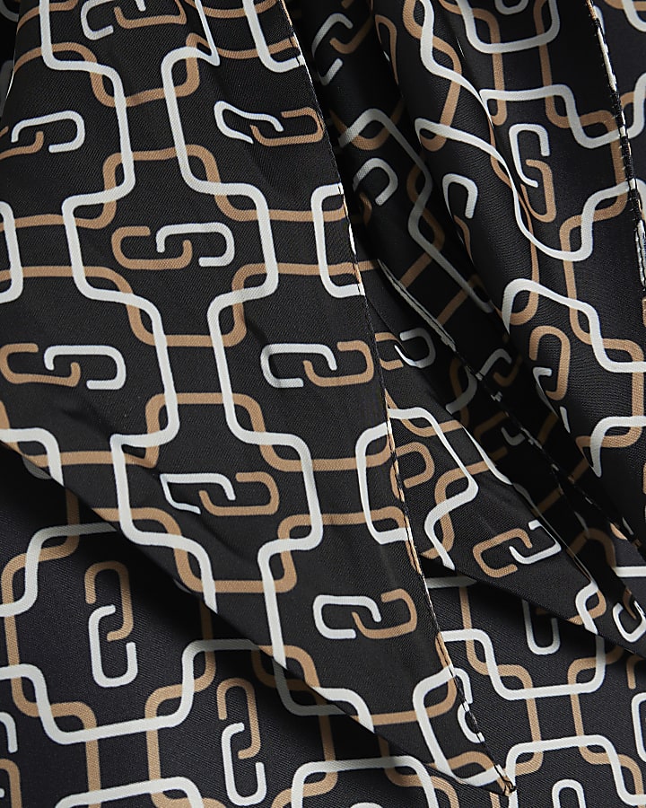 Black Geometric Print Scarf Shirt