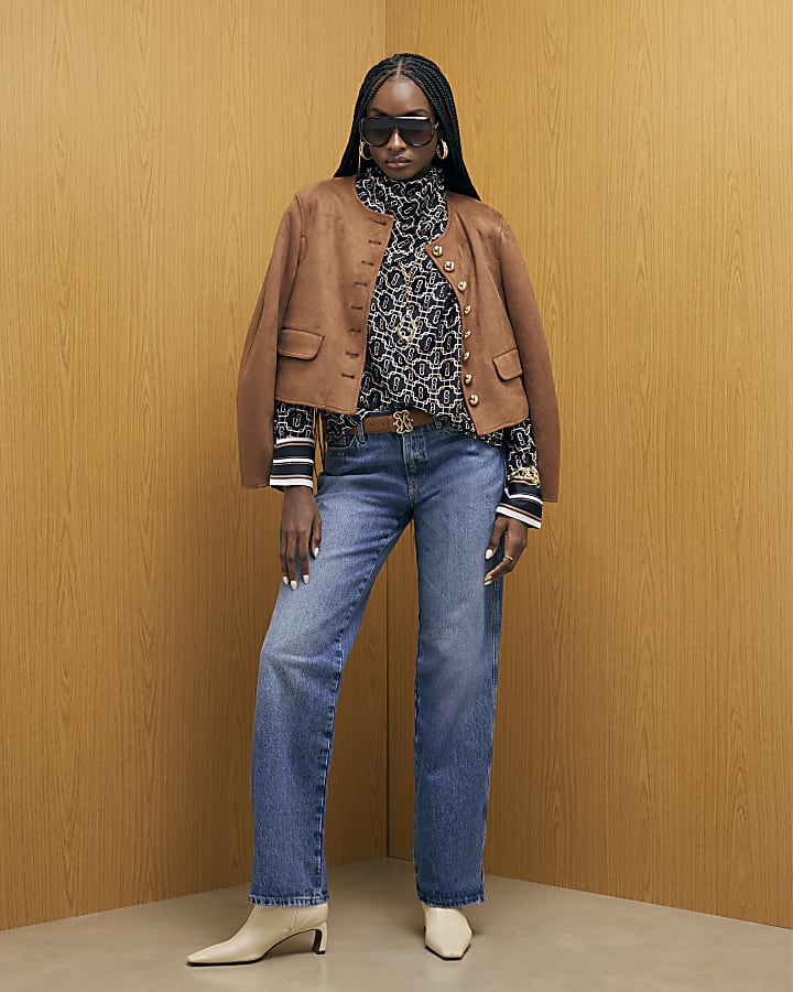 Black Geometric Print Scarf Shirt