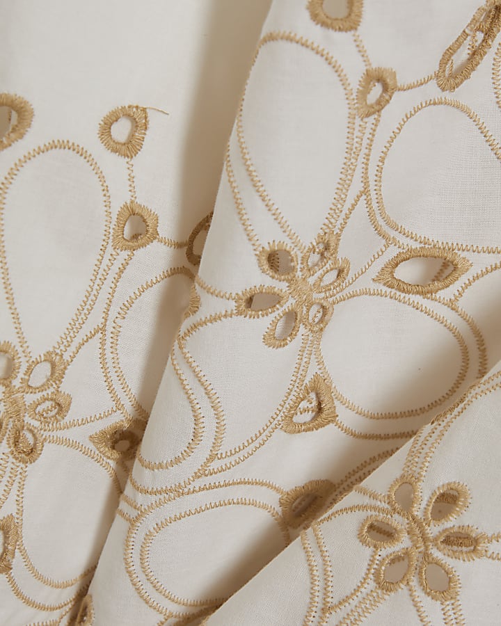 White Poplin Broderie Hem Shirt