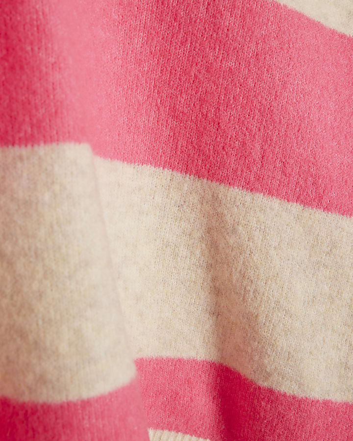 Beige Striped Crew Neck Jumper