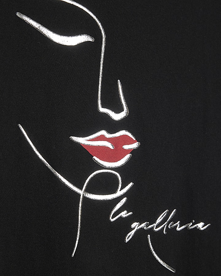 Black Sketchy Face Foil T-Shirt