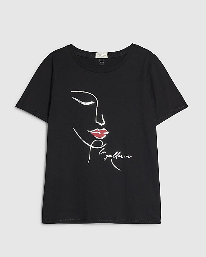 Black Sketchy Face Foil T-Shirt