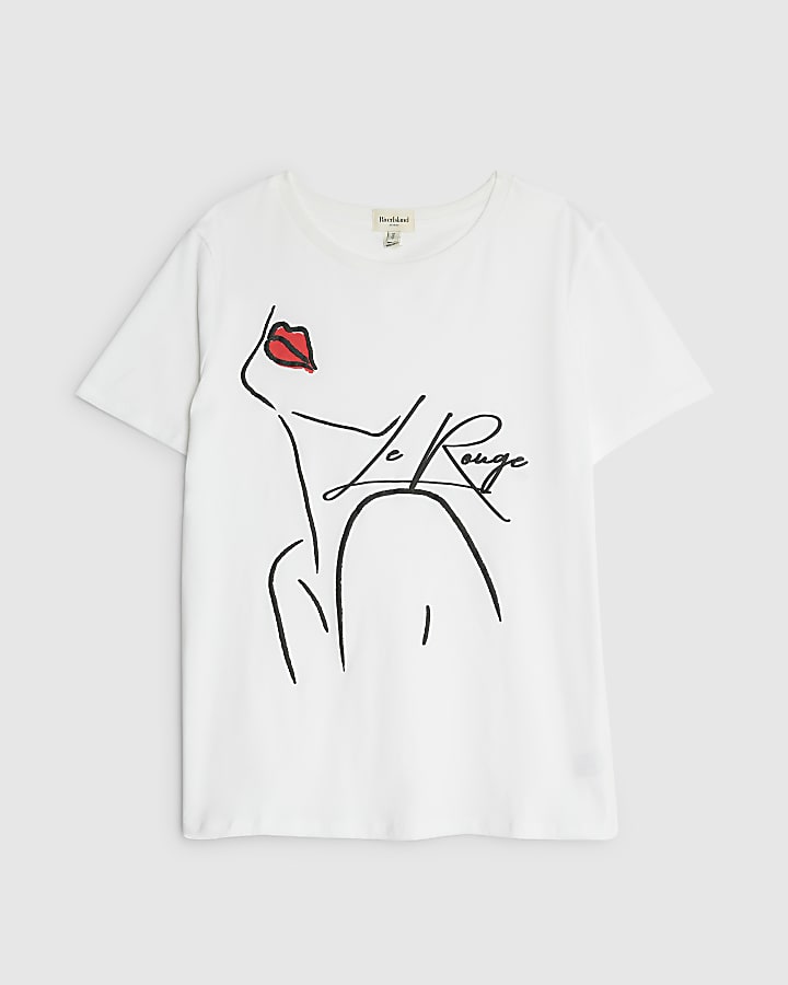 White Short Sleeve Sketch Face T-shirt