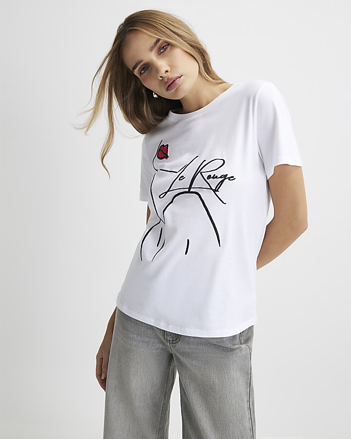 White Short Sleeve Sketch Face T-shirt