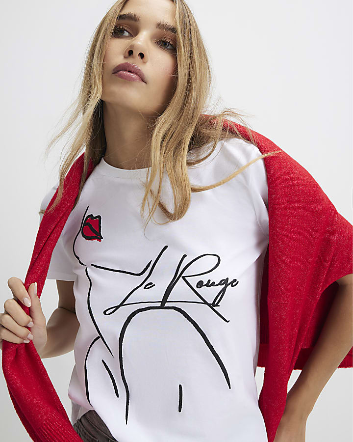 White Short Sleeve Sketch Face T-shirt