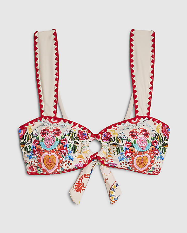 White Mexicana Floral Print Bikini Top