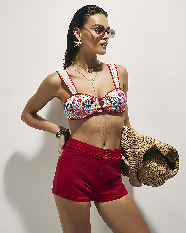 White Mexicana Print Bikini Top