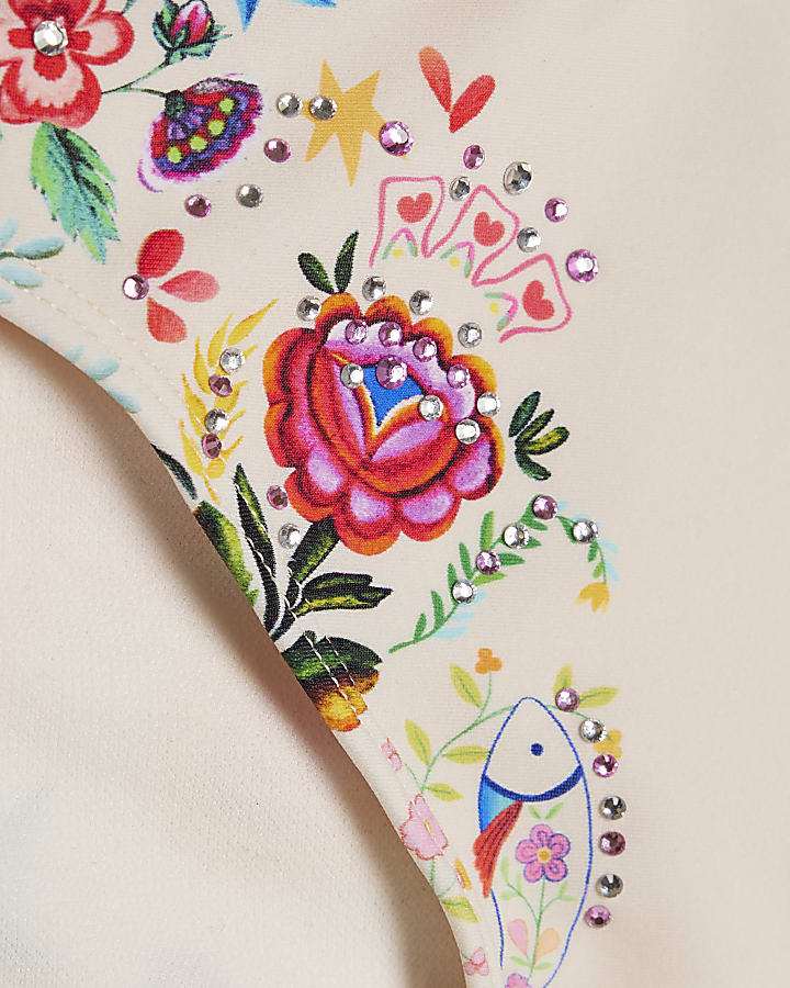 White Mexicana Floral Print Bikini Bottoms