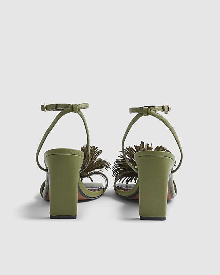 Green RI Studio Leather Pom Pom Heeled Sandal