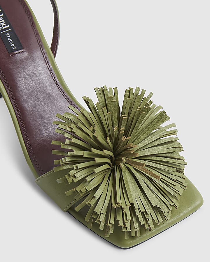Green RI Studio Leather Pom Pom Heeled Sandal