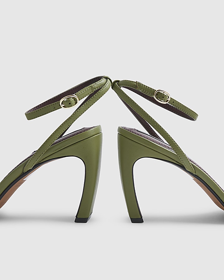 Green RI Studio Leather Pom Pom Heeled Sandal