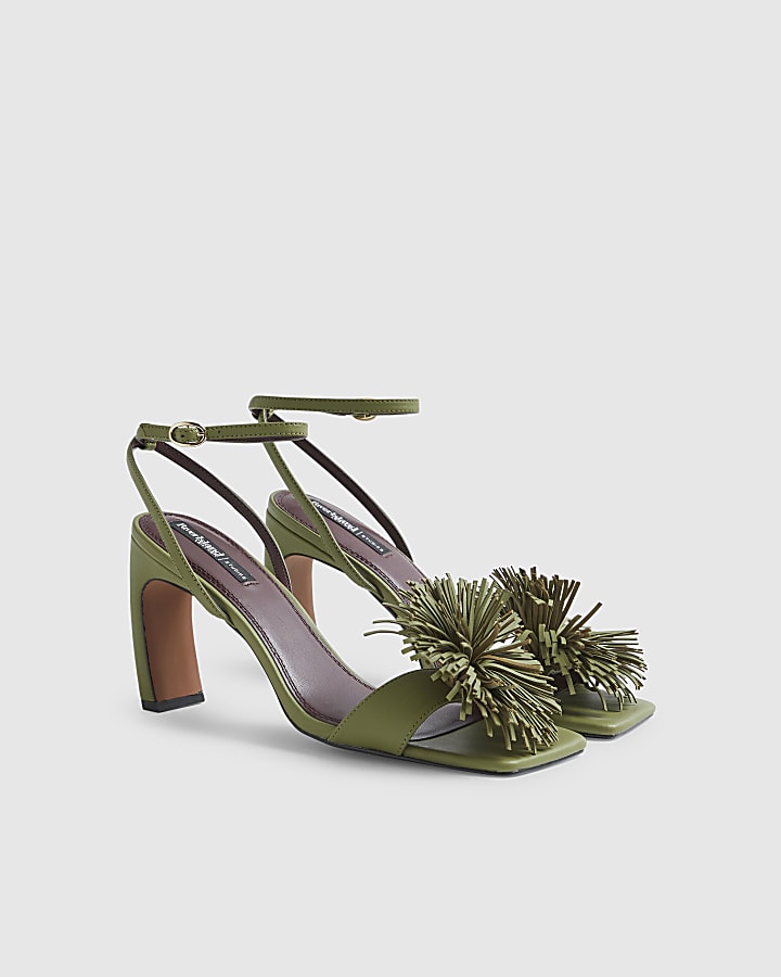 Green RI Studio Leather Pom Pom Heeled Sandal