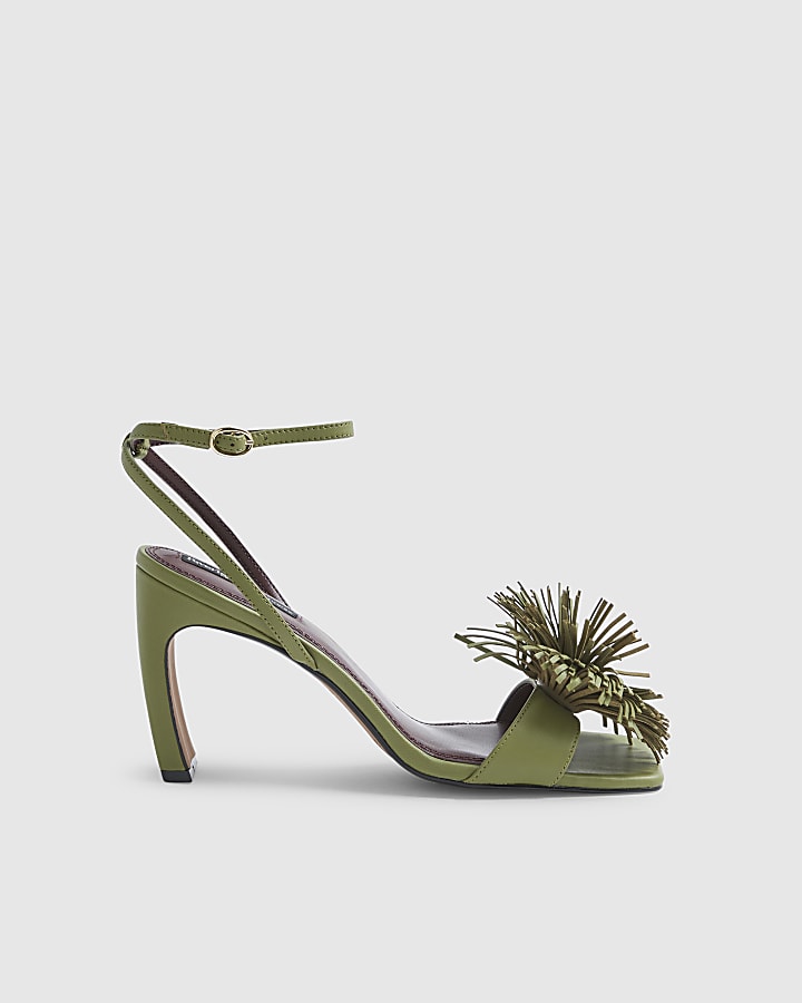 Green RI Studio Leather Pom Pom Heeled Sandal