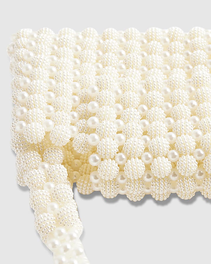 White Beaded Pearl Clutch Bag