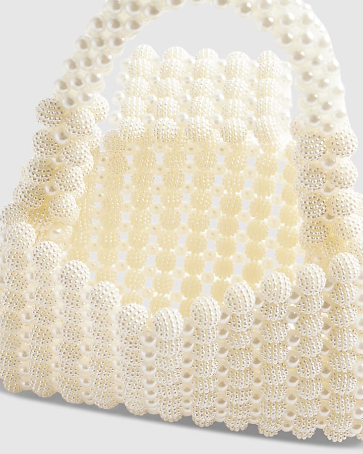 White Beaded Pearl Clutch Bag