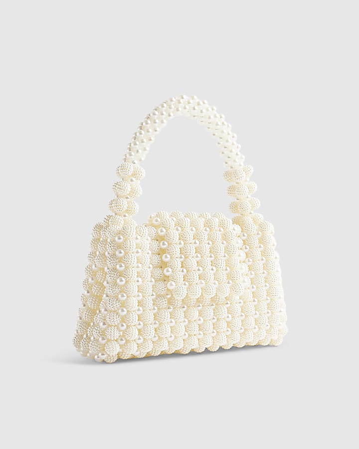 White Beaded Pearl Clutch Bag