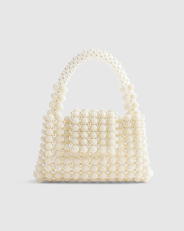 White Beaded Pearl Clutch Bag