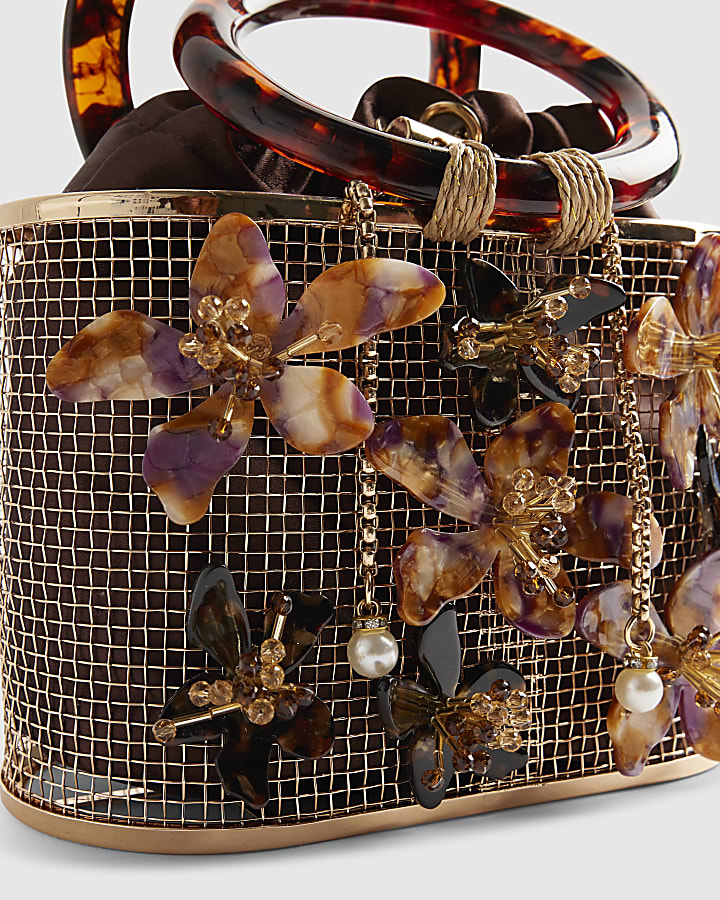 Brown Flower Cage Bag