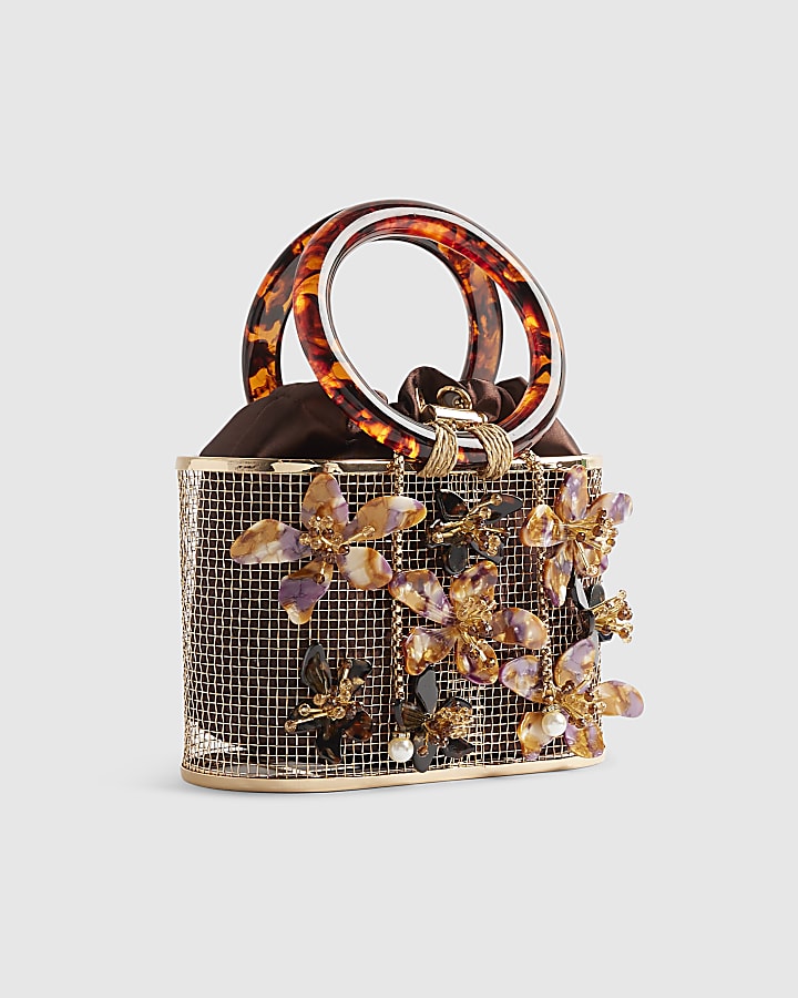 Brown Flower Cage Bag
