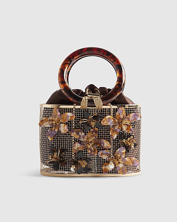 Brown Flower Cage Bag